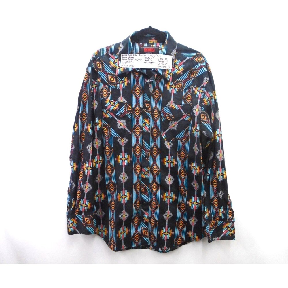 Rock & Roll Cowboy Shirt Mens XL Black Modern Fit Western Aztec Pearl Snap Rodeo